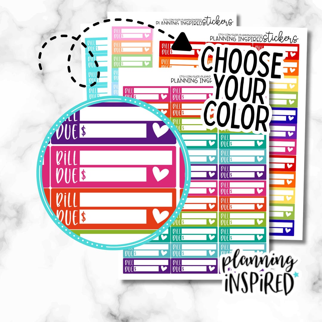 Bill Due Planner Stickers - 1 Sheet of 36 Budget Stickers, Choose Your ...