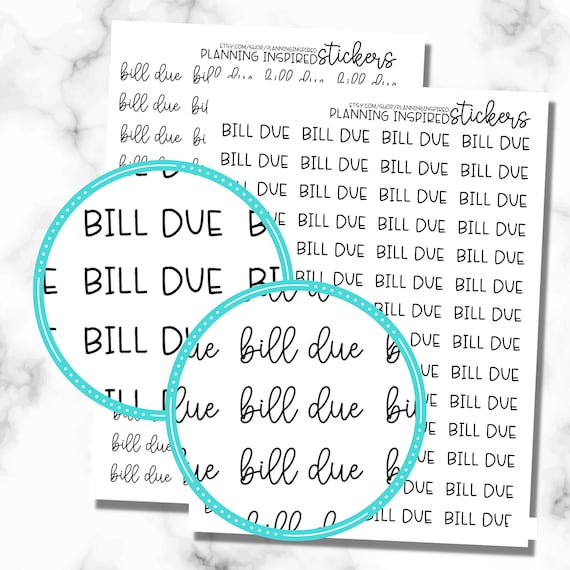 Bill Due Script Stickers, Bill Due Planner Stickers, set of 56 Script Planner Stickers