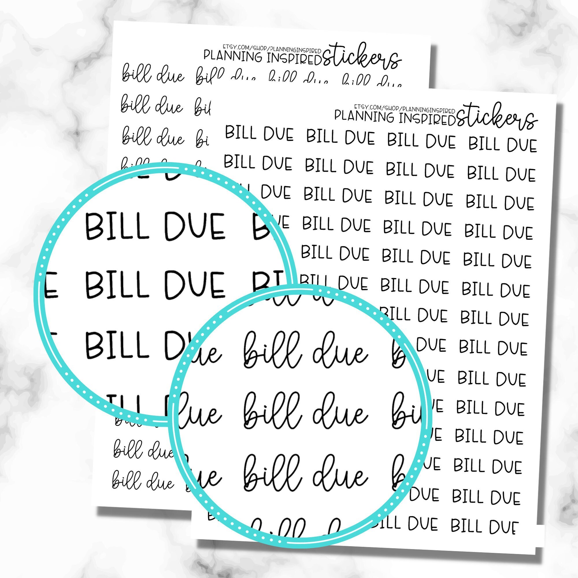 Bill Due Script Stickers, Bill Due Planner Stickers, Set of 56 Script ...