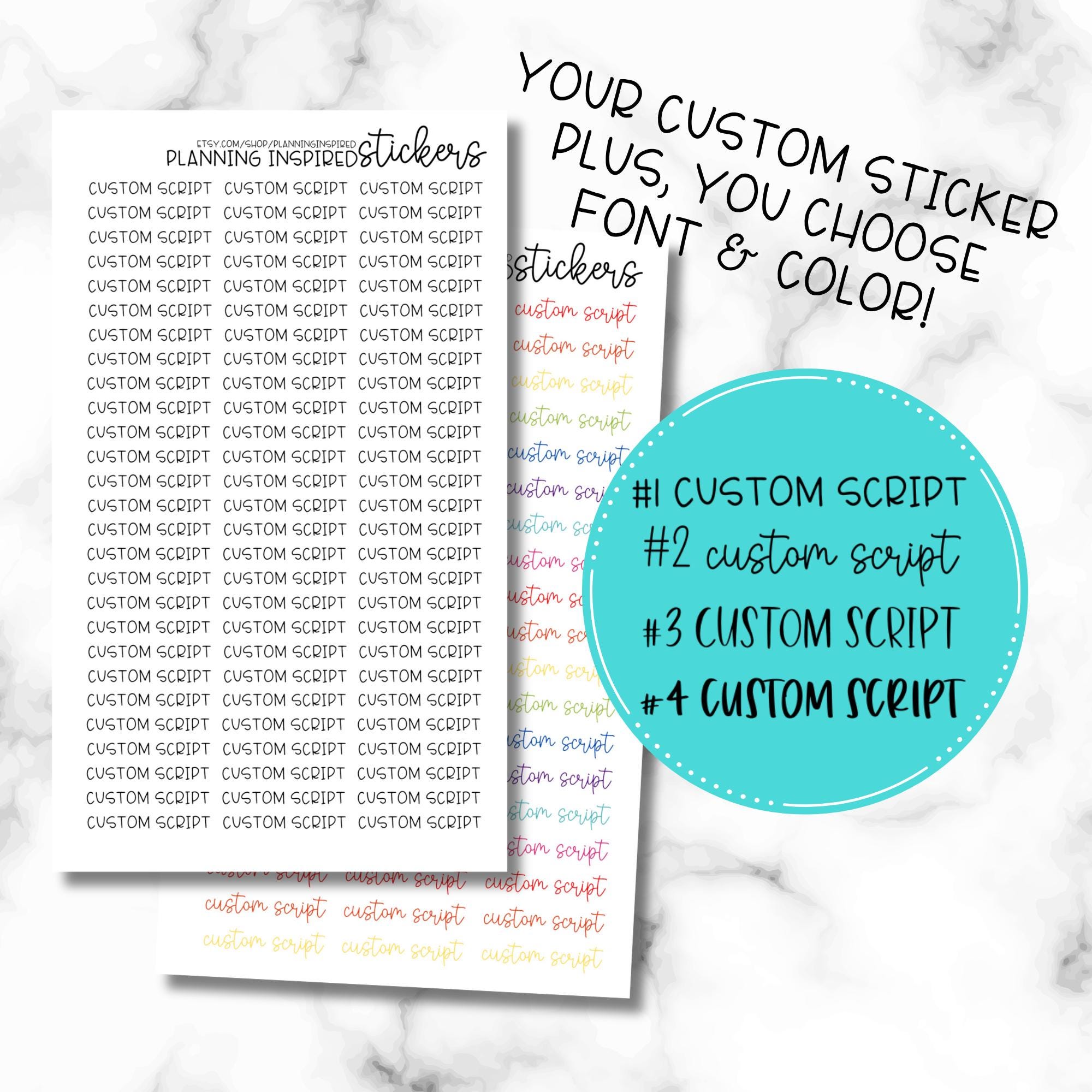 Custom Script Stickers, Custom Planner Stickers, Stickers for Journals, Script Planner Stickers