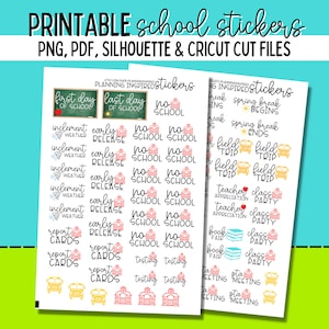 Printable School Stickers, Printable Planner Stickers, School Planner Stickers Printable, PDF, PNG, Silhouette & Cricut