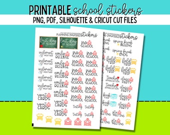 Printable School Stickers, Printable Planner Stickers, School Planner Stickers Printable, PDF, PNG, Silhouette & Cricut
