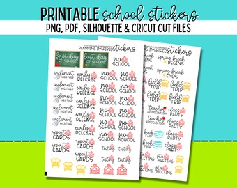 Printable School Stickers, Printable Planner Stickers, Functional Stickers, School Planner Stickers Printable, PDF, PNG, Silhouette & Cricut
