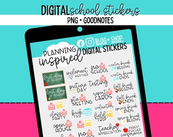 Digitale planner stickers, schoolstickers voor digitale planner, digitale planner stickers Goodnotes-bestand, PNGs + voorgesneden Goodnotes-bestand