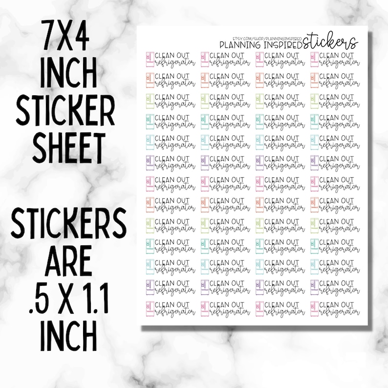 Clean Out Refrigerator Stickers, Cleaning Stickers, Set of 52 Fridge Cleaning Planner Stickers image 2