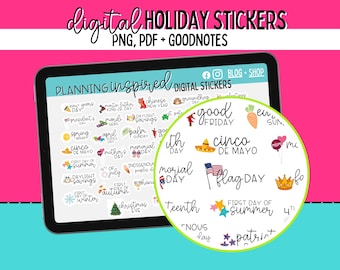 Digital Holiday Stickers, Digital Planner Stickers, Digital Stickers for Goodnotes Planner, PNG Files + Goodnotes File