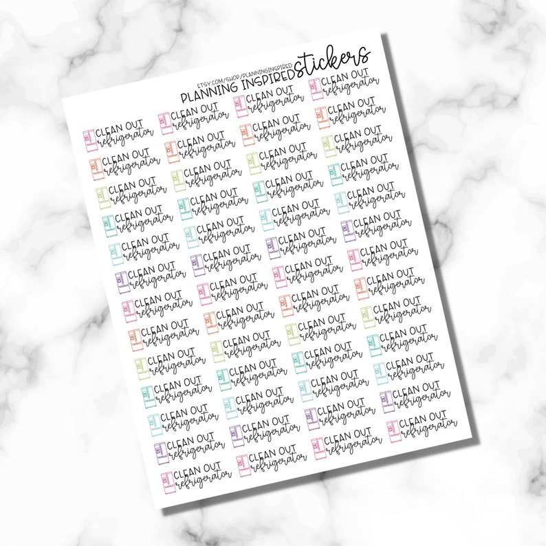 Clean Out Refrigerator Stickers, Cleaning Stickers, Set of 52 Fridge Cleaning Planner Stickers image 3