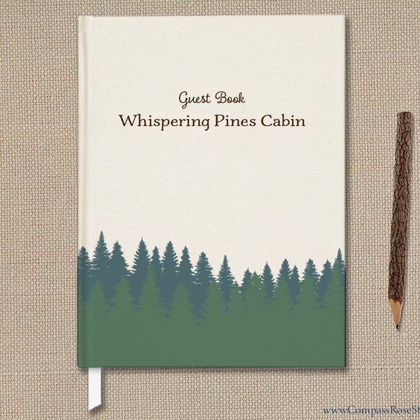 Cabin Guest Book, Pine Tree Forest Memory Book, Home Guest Book, Travel Memory Book, Camping Journal, Welcome Book, Personalize