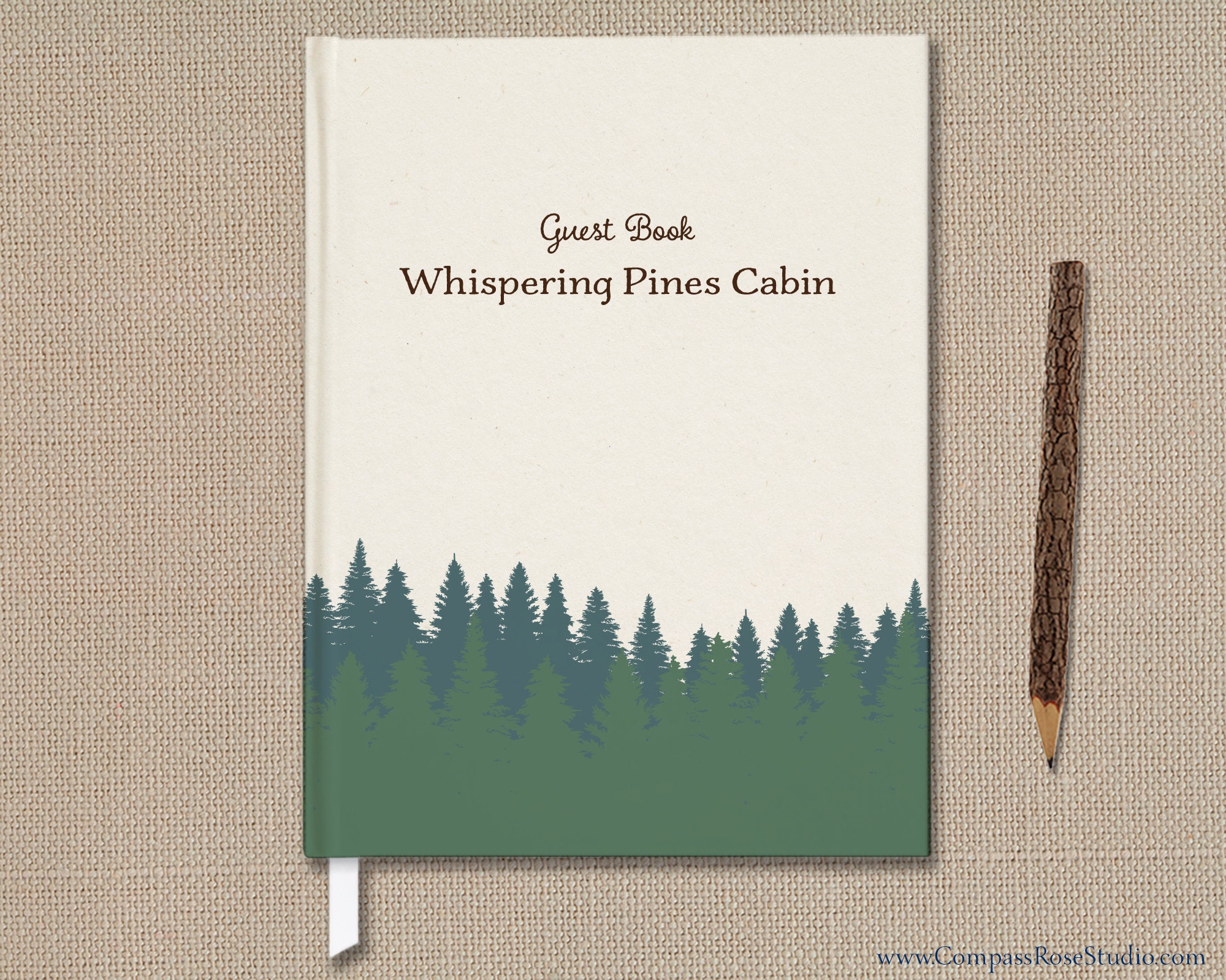 Cabin Guest Book, Pine Tree Forest Memory Book, Home Guest Book, Travel Memory Book, Camping Journal, Welcome Book, Personalize