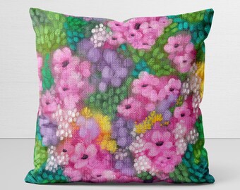 Garden Echo Pillow Cover, original art, velveteen pillow case, bright abstract floral