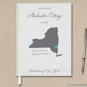 Livre d’or de carte, choisissez n’importe quel emplacement, cadeau Lake House, livre de bienvenue, livre de mémoire à la maison, livre d’or de l’État de New York