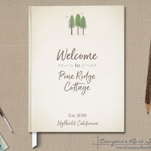 Pine Tree Guest Book, Vacation Home Guest Book, Cabin Guest Book, Original Illustration, Housewarming Gift, Woodland, Bluebird