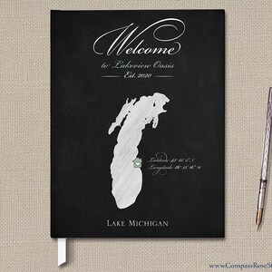 Chalkboard Map Guest Book, Custom Vacation Home Guest Welcome Book, Chalkboard Personalized Guest Book, Lake House Guest Book, Any Location