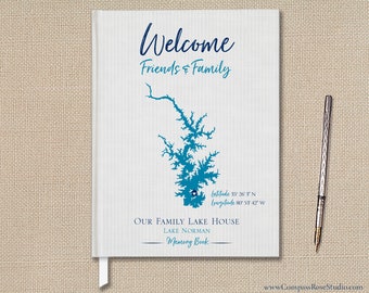 Custom Lake Map Guest Book, Any Lake, Lake House Gift, Welcome Book, Home Memory Book, Lake Norman North Carolina Guest Book