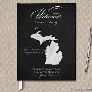 Chalkboard Map Guest Book, Custom Vacation Home Welcome Book, Personalized Book, Lake House, Beach House or Cabin Guest Book, Any Location