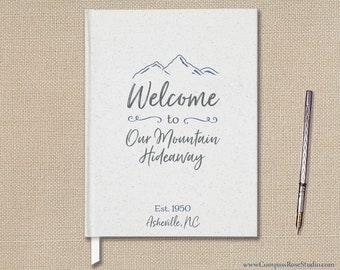 Personalized Cabin Guest Book, Mountain Home Guest Book, Original Illustration, Housewarming Gift, Vacation Rental, Memory Book