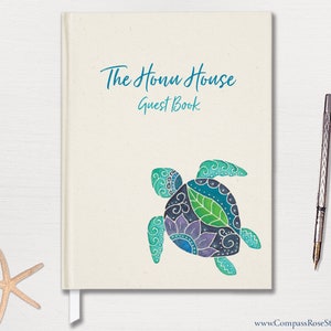 Sea Turtle Guest Book, Vacation Home Beach House Guest Book, Original Watercolor Art, Housewarming Hostess Gift, Thank You Gift, Personalize