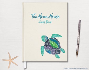 Sea Turtle Guest Book, Vacation Home Beach House Guest Book, Original Watercolor Art, Housewarming Hostess Gift, Thank You Gift, Personalize