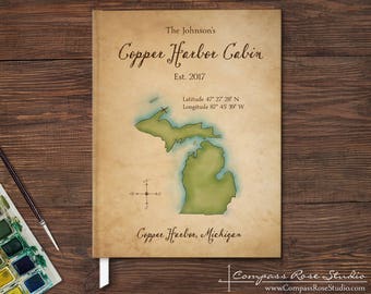 Personalized Vacation Home Guest Book, Rustic Watercolor Map Guest Book, Cabin Guest Book, Housewarming, Any State, Island or Country