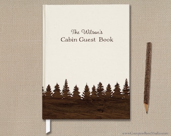 Cabin Guest Book, Woodgrain Pine Trees Memory Book, Travel Memory Book, Camping Journal, Welcome Book, Personalize