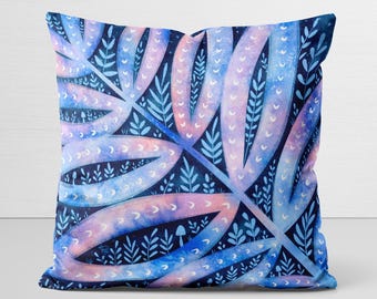 Fern Pillow Cover, original art, Mystic Microcosm, velveteen pillow case, leaf, nature lover gift