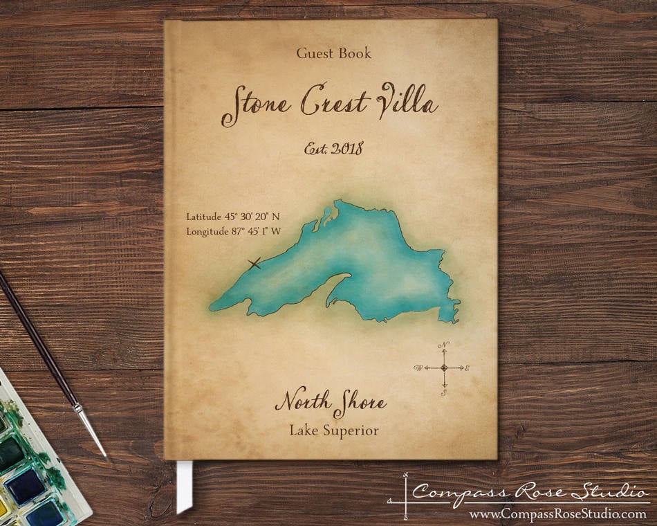 Personalized Vacation Home Guest Book, Map Guest Book, Vacation