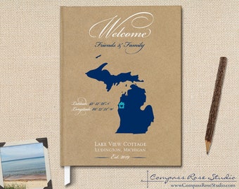 Personalized Family Vacation Home Guest Book, Lake House Gift, Housewarming Welcome Book, Rental Home Guest Book, Any Location