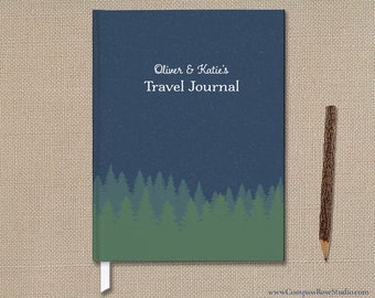 Travel Journal, Pine Tree Forest Camping Journal Book, Travel Memory Book, Guest Book, Personalize