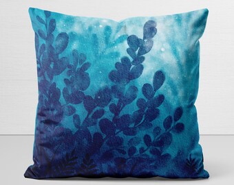 Indigo Dusk Pillow Cover, original art, velveteen pillow case, nature lover gift