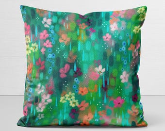 Floral Pillow Cover, original art, Hyperflora Downpour, velveteen pillow case, abstract flower pattern