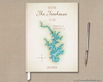 Personalized Lake House Guest Book, Vacation Home Watercolor Map Guest Book, Rental Property Guest Book, Housewarming, Any Location