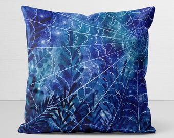Twilight Web Pillow Cover, original art, velveteen pillow case, nature lover gift