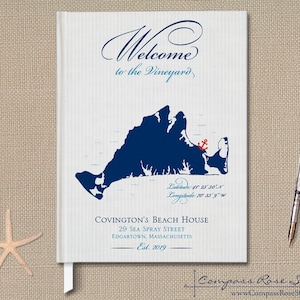 Personalized Beach House Guest Book, Custom Map, Vacation Home Guest Book,  Housewarming, Welcome Book, Home Memory Book, Any Location 