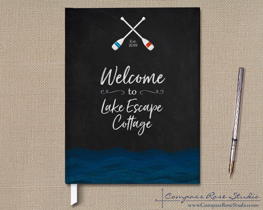 Vacation Home Guest Book, Personalized Home Guest Book, Chalkboard Lake