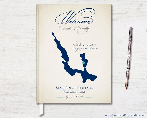 Personalized Vacation Home Guest Book, State Map Guest Book, Beach