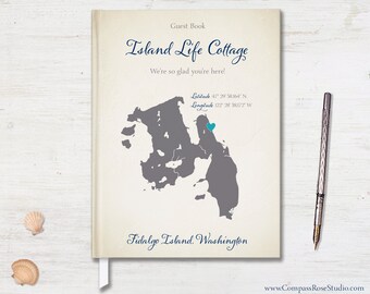Map Guest Book, Island Welcome Book, Custom Map, Vacation Beach Home Guest Book, Housewarming, Home Memory Book, Any Location
