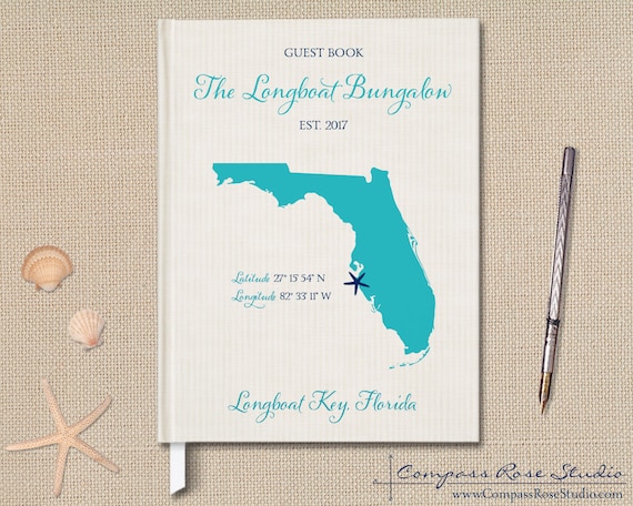 Personalized Vacation Home Guest Book, State Map Guest Book, Beach