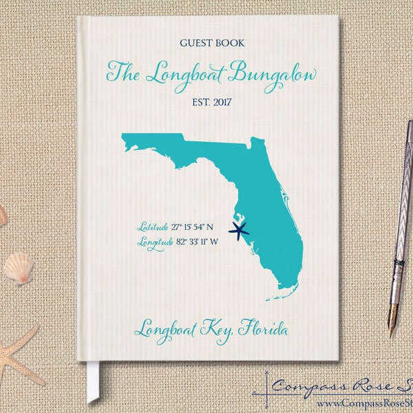 Personalized Vacation Home Guest Book, State Map Guest Book, Beach House Guest Book, Rental Property Guest Book, Housewarming, Any State