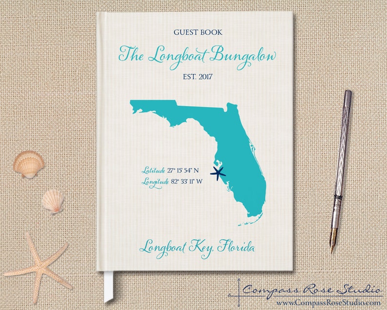 Personalized Vacation Home Guest Book, State Map Guest Book, Beach House Guest Book, Rental Property Guest Book, Housewarming, Any State image 1