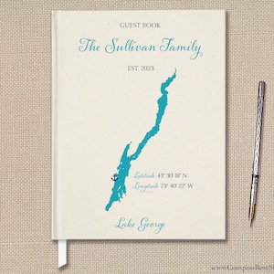 Lake Map Guest Book, Choose Any Lake, Lake House Gift, Welcome Book, Home Memory Book, Lake George Guest Book