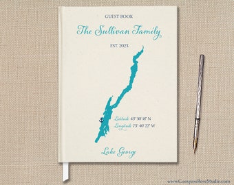 Lake Map Guest Book, Choose Any Lake, Lake House Gift, Welcome Book, Home Memory Book, Lake George Guest Book