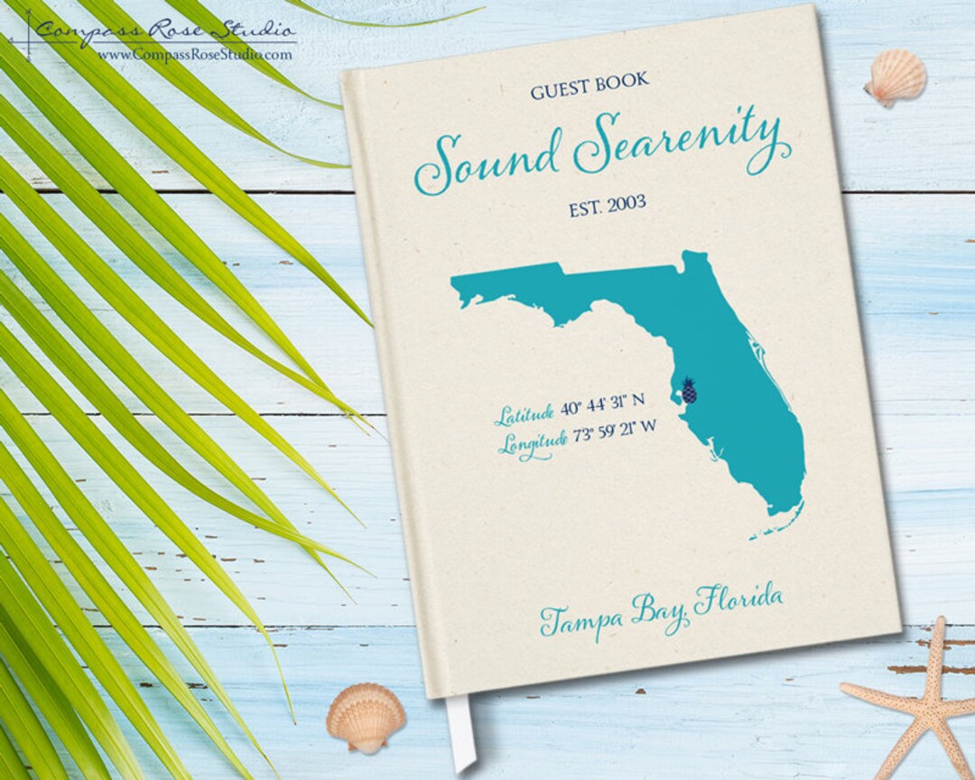 Personalized Vacation Home Guest Book, Icon Options, Map Guest Book