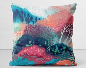 Pillow Cover, original art, Dream Country, velveteen pillow case