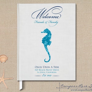 Seahorse Scroll Guest Book, Beach House Guest Book, Nautical Home Guest Book, Welcome Guest Book, Rental Property Guest Book