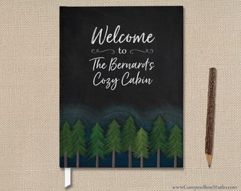 Vacation Home Guest Book, Cabin Guest Book, Personalized Family Book, Rustic Woodland Housewarming Gift, Welcome Book, Rental Guest Book