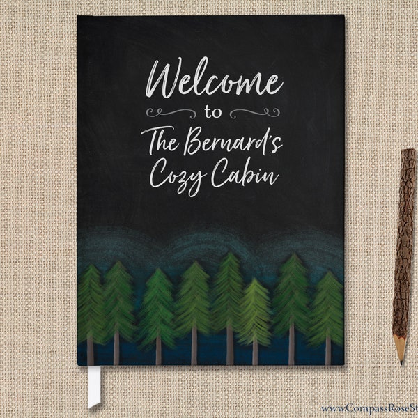 Vacation Home Guest Book, Cabin Guest Book, Personalized Family Book, Rustic Woodland Housewarming Gift, Welcome Book, Rental Guest Book