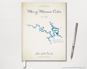 Custom Lake Map Guest Book, Any Lake, Lake House Gift, Welcome Book, Home Memory Book, Lake of the Ozarks Guest Book