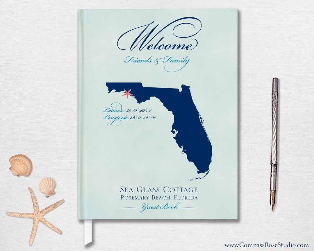 Personalized Beach House Guest Book, Custom Map, Vacation Home Guest