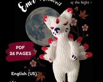 Amigurumi 9 Tailed Fox Crochet Pattern, Emi Moonveil Kitsune Plush PDF Tutorial