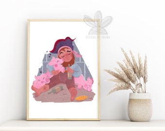 Pirates of the Caribbean | Pirate with Pigs | Adventureland Art | Pirate Wall Art | Printable Art | Cute Pig Decor | Magic Kingdom | Yo Ho